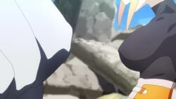 anime anime_screencap anime_style bouncing_breasts darkness_(konosuba) female female_focus flicking fully_clothed golem human human_focus kono_subarashii_sekai_ni_shukufuku_wo! nipple_bulge official_art size_difference suggestive tagme video