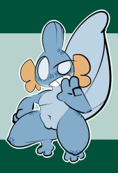 1-upclock 2024 absurd_res anthro big_tail blue_body feet female freckles generation_3_pokemon genitals green_background hi_res mabel_(1-upclock) male mud mudkip nintendo nude pokemon pokemon_(species) pussy simple_background smile solo tail thick_thighs