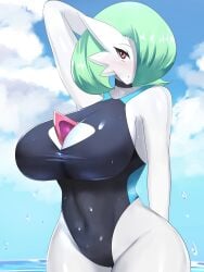 1girls anthro anthro_only breasts cleavage female female_focus female_only gardevoir nintendo one-piece_swimsuit pokemon pokemon_(species) sana!rpg solo swimsuit