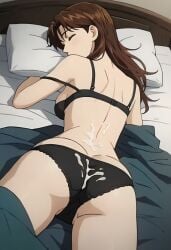 ai_generated bed bedroom black_lingerie bra civitai cum cum_on_body reina_akikawa sleeping wangan_midnight