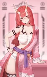 ass breasts female oni oni_horns red_hair secon thighs