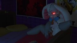 16:9 3d_(artwork) anthro bed bedroom blender_(artwork) blender_eevee digital_media_(artwork) female five_nights_at_freddy's five_nights_at_freddy's:_security_breach furniture glowing glowing_eyes hi_res humanoid masturbation penetration red_eyes scottgames sex_toy solo sonlink tongue tongue_out vaginal_masturbation vaginal_penetration vanny_(fnaf) widescreen