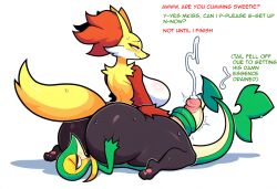absurd_res ai_generated anthro ass balls big_breasts big_butt blush bodily_fluids breasts canid closed_eyes cum cumshot delphox duo ejaculation erection facesitting female fur generation_5_pokemon generation_6_pokemon genital_fluids genitals hellsonger hi_res huge_butt inner_ear_fluff male mammal nintendo nude oral orgasm penile penis pokemon pokemon_(species) red_eyes reptile scalie sex simple_background snake snivy sweat text thick_thighs tuft white_background yellow_body yellow_fur