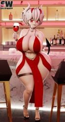 1girls 3d 3d_(artwork) artist_logo beelzebub_(helltaker) blender blender_(artwork) blender_(software) blender_cycles breasts busty champagne cleavage curvaceous curvaceous_body curvaceous_female curvaceous_figure curvaceous_hips curvaceous_thighs curves curvy curvy_body curvy_female curvy_figure curvy_hips demon demon_girl dress drink face freckles glass_bottle helltaker high_heels horns huge_ass jewelry large_breasts looking_at_viewer red_clothing red_dress red_eyes short_hair smile smiling smiling_at_viewer snippwapp solo_female solo_focus tagme thick_thighs voluptuous voluptuous_female white_hair wine wine_glass