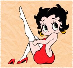 betty_boop curly_hair eyelashes heels hoop_earrings light_eyes minus8 putting_clothes_on tagme