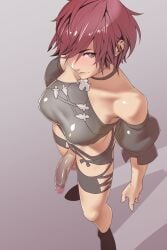 1futa 1futanari ball big_breasts clothed clothing dick dickgirl futa_only futanari high_resolution highres hyur penis penis_out pink_eyes red_hair tomoyuki_kotani upside-down