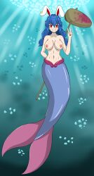 arrashi female large_breasts mermaid mermaid_tail midriff navel nipples post_transformation seiran_(touhou) toned_stomach touhou transformation wide_hips