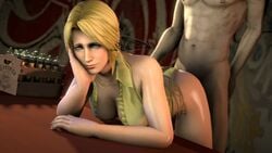 1boy 1girls 3d animated bent_over blonde_hair bored breasts cleavage dead_or_alive dress female from_behind helena_douglas male martini_(outfit) no_sound sfmfuntime source_filmmaker video