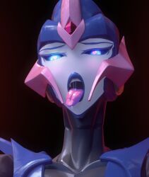 1girls ahe_gao arcee arcee_(prime) blue_eyes blue_lips blue_lipstick female female_only headshot_portrait saliva solo tongue_out transformers transformers_prime trawert white_face