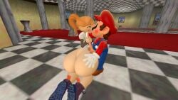 3d 3d_(artwork) ass_grab big_ass blushing bottomless butt_crack garry's_mod gmod grabbing_ass handjob human_meggy kaibernation kissing making_out mario mario_(series) meggy_spletzer smg4 thin_penis