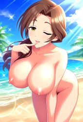 ai_generated breasts idolmaster idolmaster_cinderella_girls kawashima_mizuki looking_at_viewer nipples nude pose smile