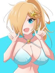 ass big_breasts blonde blonde_hair blue_eyes hips mario_(series) nintendo peace_sign ponytail pose princess_rosalina straight_hair yassrosalina