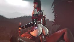 1boy 1girls 3d animated ass bruh-sfm countess_(paragon) cowgirl_position dark-skinned_male dark_skin erection female interracial latex male paragon partial_male penis rubber sex sound source_filmmaker straight video