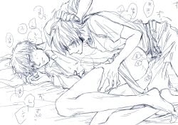 2boys anal anal_sex blush clothed_sex eye_contact from_behind gay gintama hair_grab hijikata_toshiro leg_grab male male_only monochrome on_side rmk sketch sweat underwear underwear_down yamazaki_sagaru yaoi