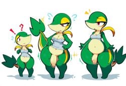 absurd_res ai_generated anthro anthrofied balls belly big_balls big_belly big_penis blush bodily_fluids bottom_heavy bottomless breasts clothed clothing erection exclamation_point flaccid flying_sweatdrops foreskin generation_5_pokemon genitals green_body green_skin gynomorph half-closed_eyes half-erect hellsonger hi_res humanoid_genitalia humanoid_penis intersex navel nintendo nude open_mouth overweight penis pokemon pokemon_(species) pokemorph precum question_mark red_eyes reptile scalie shirt short_stack simple_background slightly_chubby snivy solo surprise sweat sweatdrop tank_top teapot_(body_type) thick_thighs topwear white_background wide_hips