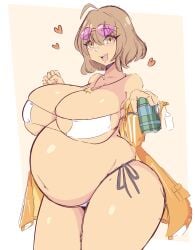 1girls anis_(nikke) belly big_belly big_breasts bikini bloatedtum4life breasts female goddess_of_victory:_nikke pregnant pregnant_female square_bikini thick_thighs thighs