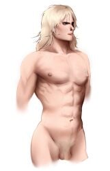 1boy absurdres bbluejava completely_nude highres male_focus non-web_source nude penis raiden_(metal_gear) white_hair