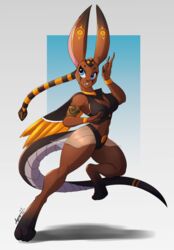 armband athletic breasts cape clothing egyptian_mythology eyeshadow face_paint female hybrid lagomorph long_ears makeup mammal muscular reptile scalie skirt snake undeadkitty13 wenet