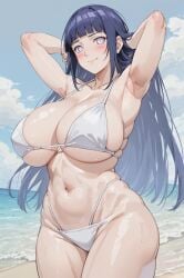 adult_swim ai_generated asian asian_female bare_legs beach big_breasts bikini bikini_top black_hair blush curvaceous curvy_female fat_ass ganggang huge_breasts hyuuga_hinata large_breasts light-skinned_female light_skin long_hair looking_at_viewer naruto naruto:_the_last naruto_(series) naruto_shippuden purple_eyes smiling solo_female squatting sweat sweatdrop thick_thighs thighs toonami voluptuous voluptuous_female