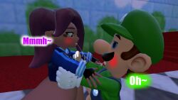 3d 3d_(artwork) blushing bottomless desti_(smg4) dialogue garry's_mod gmod kaibernation kissing luigi mario_(series) moaning saliva_string smg4 text thick