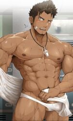 balls bara blush bulge bulge_through_clothing coach male male_nipples male_only muscular_male nipples penis penis_outline sansaka_saku wet