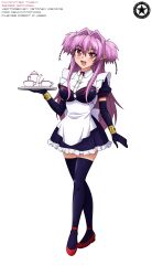 2015 absurd_res akiranyo arm_gloves artist_logo artist_name blue_stockings blush brandish character_name elf_ears english_text gold_wristband happy_expression long_ears maid_uniform pink_eyes pointy_ears purple_hair_female red_ribbon red_shoes snaggle_tooth succubus tea_set text thigh-high_stockings transparent_background tray twiska vector_trace white_apron work_name