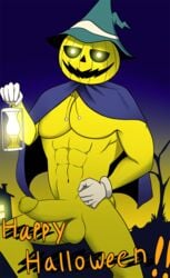 anthro atlus elfein halloween jack-o'-lantern male_only megami_tensei muscle nude nude_cover penis persona plant_humanoid pumpkin pumpkin_head pyro_jack_(megami_tensei) shin_megami_tensei solo solo_male tagme