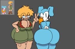 2girls actualbeef ass big_ass big_breasts big_hair blue_fur blue_sclera breasts bunny bunny_girl d-side_sarah friday_night_funkin friday_night_funkin_(d-side) friday_night_funkin_mod gloves hand_on_hip hips looking_at_viewer looking_back maddie_(d-side) multiple_girls needlemouse_(character) needlemouse_(series) orange_gloves peace_sign sarah_henderson_(needlemouse) short_hair smile smiling smiling_at_viewer sonic.exe_(d-side) thick_thighs thighs yellow_hair