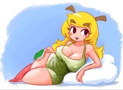 1girls big_breasts blonde_hair book breasts goomba goombella green_tank_top humanized mario_(series) minus8 nintendo nipples_visible_through_clothing paper_mario paper_mario:_the_thousand-year_door