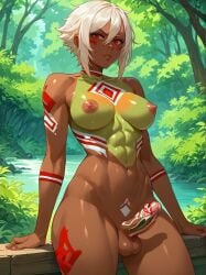 1futa ai_generated bodypaint breasts dark-skinned_futanari dark_skin forest forest_background futanari nipples penis red_eyes self_upload solo solo_futa stable_diffusion testicles theskyisalwaysbeautiful water white_hair