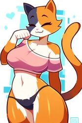 1girls 2024 2024s ai_generated anthro belly_button big_breasts bikini_bottom black_panties blue_body blue_fur breasts calico_cat catgirl closed_eyes crossgender domestic_cat epic_games eyelashes felid feline felis female female_focus female_only fortnite fortnite:_battle_royale fur furry furry_female genderswap genderswap_(mtf) gradient_background happy heart hearts mammal meowscles_(fortnite) mtf_crossgender navel novelai orange_body orange_fur panties rule63 rule_63 shirt smile tail thick_thighs thighs three_tone_body three_tone_fur topwear white_background white_body white_fur wide_hips