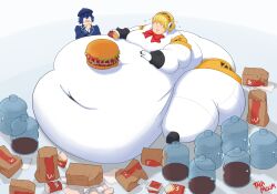 2girls aigis_(persona) bbw fat fat_ass fat_rolls female huge_ass huge_thighs hyper_belly massive_belly morbidly_obese multiple_girls robot_girl ssbbw takamoom thighs weight_gain