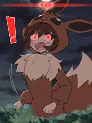 alpha_pokémon blush brown_hair eevee_(cosplay) glowing_eyes kurachi_mizuki poke_kid_(pokemon) pokemon pokemon_ss red_eyes