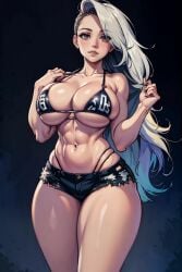 abdomen abdominals abs ai_generated anime anime_style bare_shoulders belly_button big_breasts bikini bikini_top bikini_top_only bimbo bimbo_body bra breasts cowboy_shot cute fake_breasts female female_focus female_only firm_breasts focus from_below gradient_background hair hd hd_(traditional) helluva_boss hourglass_figure huge_breasts human_loona large_breasts light light-skinned light-skinned_female light_body light_skin lighting lips lipstick long_hair long_neck looking_at_another loona_(helluva_boss) midriff muscle muscle_girl muscle_tone muscles navel pose posing posing_for_picture posing_for_the_viewer red_eyes round_breasts seducing seduction seductive seductive_body seductive_gaze seductive_look seductive_pose shiny shiny_breasts shiny_clothes shiny_hair shiny_skin shiny_thighs short_shorts sideboob silver_hair simple_background sky4maleja slender_waist slim_waist straight_hair thick_thighs thong_above_shorts thong_straps tight_bikini tight_bra tight_clothes tight_clothing toned toned_belly toned_body toned_female toned_stomach underboob underwear