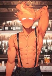 abs ai_generated balls bara biceps big_balls big_penis elemental_creature elemental_humanoid fire_elemental gay grillby ilovementits male male_only muscular nipples pecs penis thighs undertale undertale_(series) yaoi