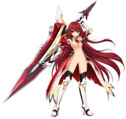 1girls braid breasts edit edited elesis_(elsword) elesis_sieghart elsword falmataz female grand_master nipples nude_filter pussy red_eyes red_hair solo sword transparent_background uncensored