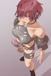 1futa 1futanari ball big_breasts clothed clothing dick dickgirl erect_penis erection futa_only futanari high_resolution highres hyur penis penis_out pink_eyes red_hair tomoyuki_kotani upside-down