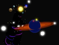 3d asteroid_belt black_hole body_stripes goofylookin kensa_(goofylookin) large_breasts purple_sclera roblox self_upload solar_system solo_female space stars white_areola