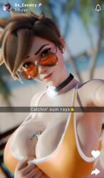 1boy 1girls 3d alternate_breast_size anonymous_male between_breasts big_breasts bikini blizzard_entertainment breasts brown_hair brown_hair_female brunette_hair collar female_focus giantess glasses jimmy144 large_breasts lena_oxton light-skinned_female light_skin overwatch overwatch_2 snapchat social_media sunglasses swimsuit swimwear tracer trapped_between_breasts video_game_character