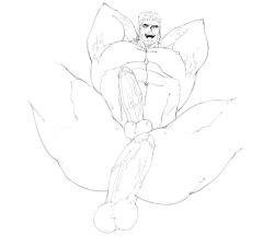 aegir_(tokyo_afterschool_summoners) armpit_hair balls bara beard boner disembodied_penis erection facial_hair gay hands_behind_head imminent_anal imminent_sex male male_only monochrome muscles muscular nude penis phosbara spread_legs tokyo_afterschool_summoners