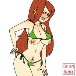 1girls bikini biting_tongue breasts_out cottondandy freckles gravity_falls green_swimsuit looking_at_viewer red_hair wendy_corduroy