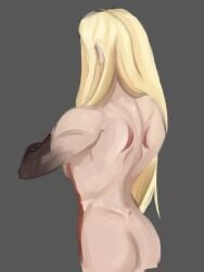ass ass_focus blonde-haired_male blonde_hair colored colored_nails fortnite fortnite:_battle_royale male markings naked naked_male pale-skinned_male pale_skin plain_background rift_warden_stellan_(fortnite) solo
