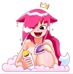 baby_shark big_breasts breasts bubbles crown fang fox fox_girl light-skinned_female light_skin minus8 pink_hair pinkfong pinkfong_(character) tagme wet