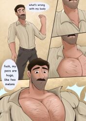 1boy bara bara_tiddies bara_tits barakando beard big_chest big_pecs big_pectorals bill_andersen broad_shoulders bulge chest comic dilf english_text flaccid growth inside_out inside_out_2 male male_only muscular muscular_male pecs pectorals slutboy solo speech_bubble tagme text