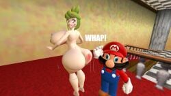 3d 3d_(artwork) ass_slap big_ass garry's_mod gmod kaibernation mario mario_(series) melony_(smg4) naked naked_female nude nude_female onomatopoeia smg4 text