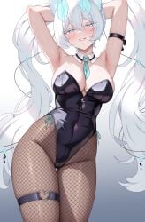 ass breasts female fishnet_pantyhose fishnets pantyhose secon thighs white_eyes white_hair