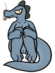 2017 alligator bea_(nitw) cigarette crocodilian female night_in_the_woods pussy reptile scalie simple_background sitting smoking solo trout_(artist)