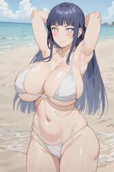 ai_generated asian asian_female bare_legs beach big_breasts bikini bikini_top black_hair blush curvaceous curvy_female fat_ass ganggang huge_breasts hyuuga_hinata large_breasts light-skinned_female light_skin long_hair looking_at_viewer naruto naruto:_the_last naruto_(series) naruto_shippuden purple_eyes smiling solo_female squatting sweat sweatdrop thick_thighs thighs voluptuous voluptuous_female