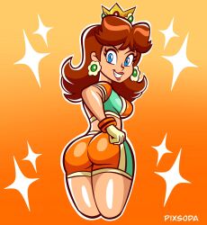 1girls ass bimbo daisy's_hot_stuff_(trend) female female_only mario_(series) mario_strikers mario_strikers_princess_daisy_side_view_redraw_(meme) meme orange_shorts princess_daisy screenshot_redraw super_mario_bros.