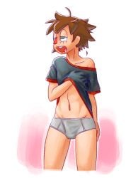 animal_crossing brown_hair drool green_eyes male_only minus8 nintendo no_pants only_player sleepy underwear villager_(animal_crossing) white_skin